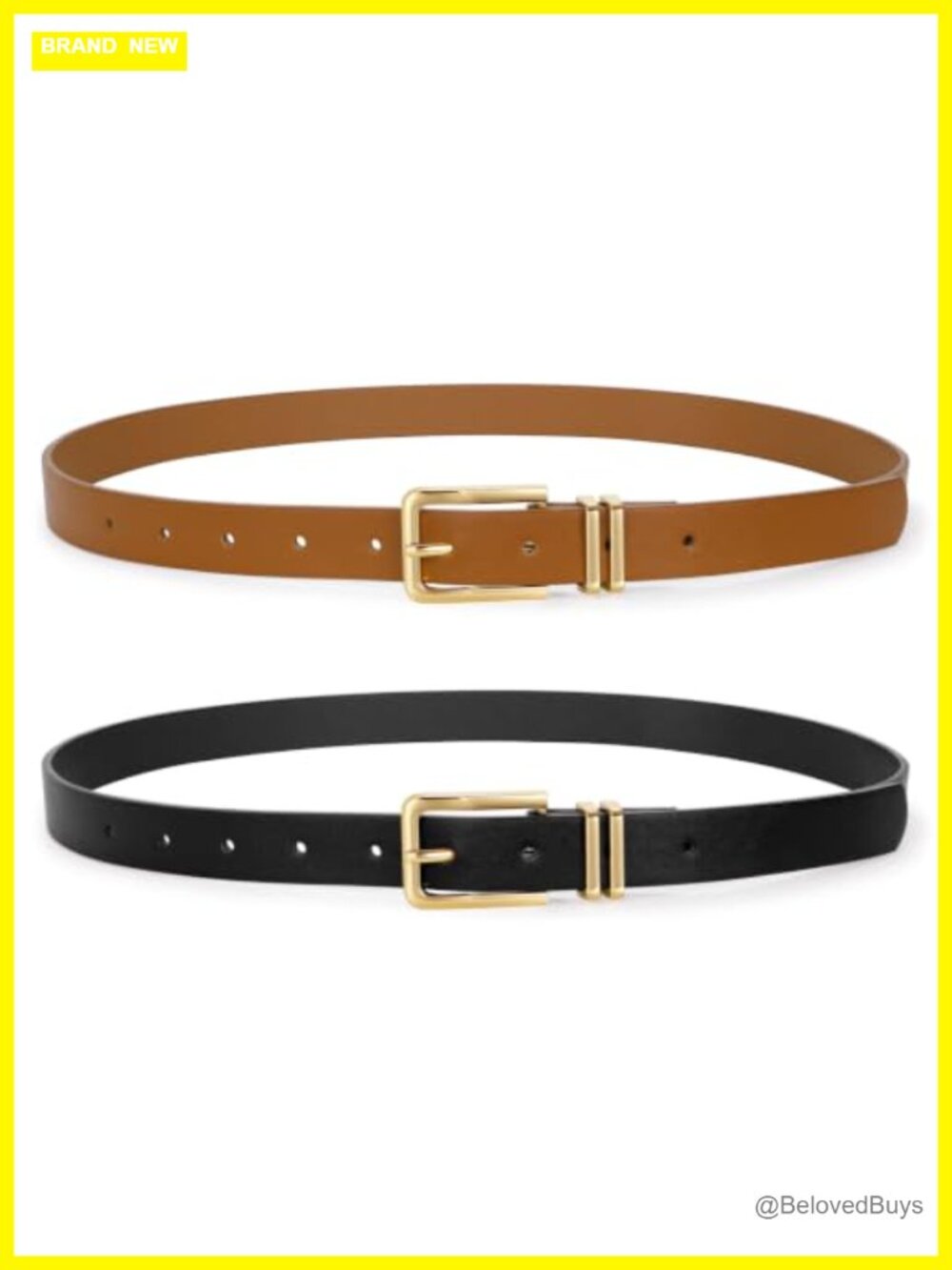 2 Pack Faux Leather Skinny Belt Women Thin Waist Belt Gold Buckle